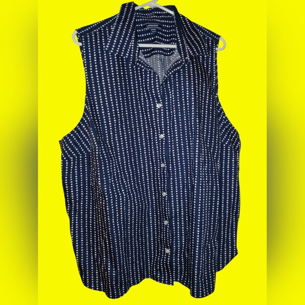 Lands' End Women's Blue Polka Dot Shirt